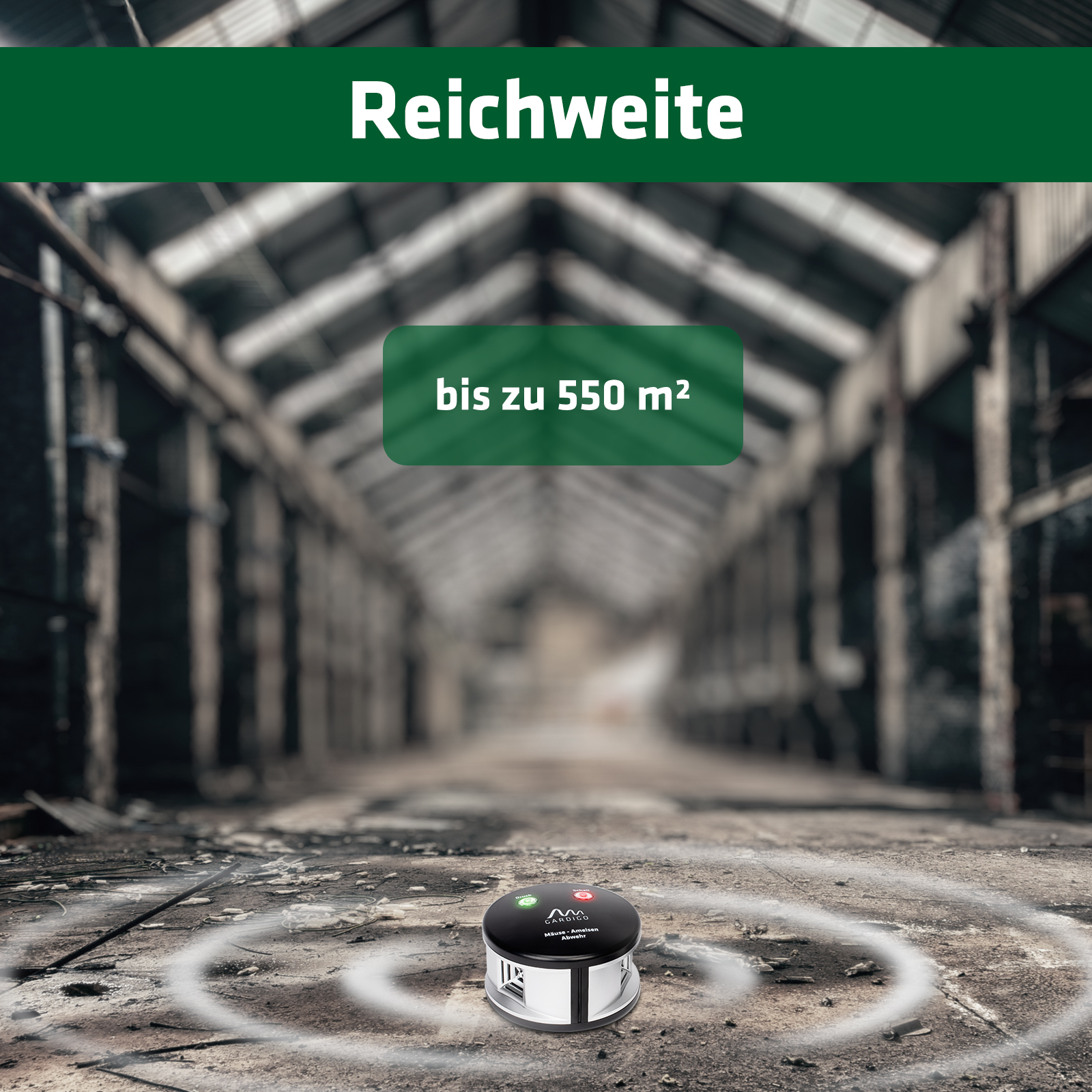maeuseschreck-reichweite-62318 Mit seinen drei Lautsprechern gibt das Mäuseabwehrgerät den Ultraschall in alle Richtungen ab, mit einer Reichweite von bis zu 500qm.