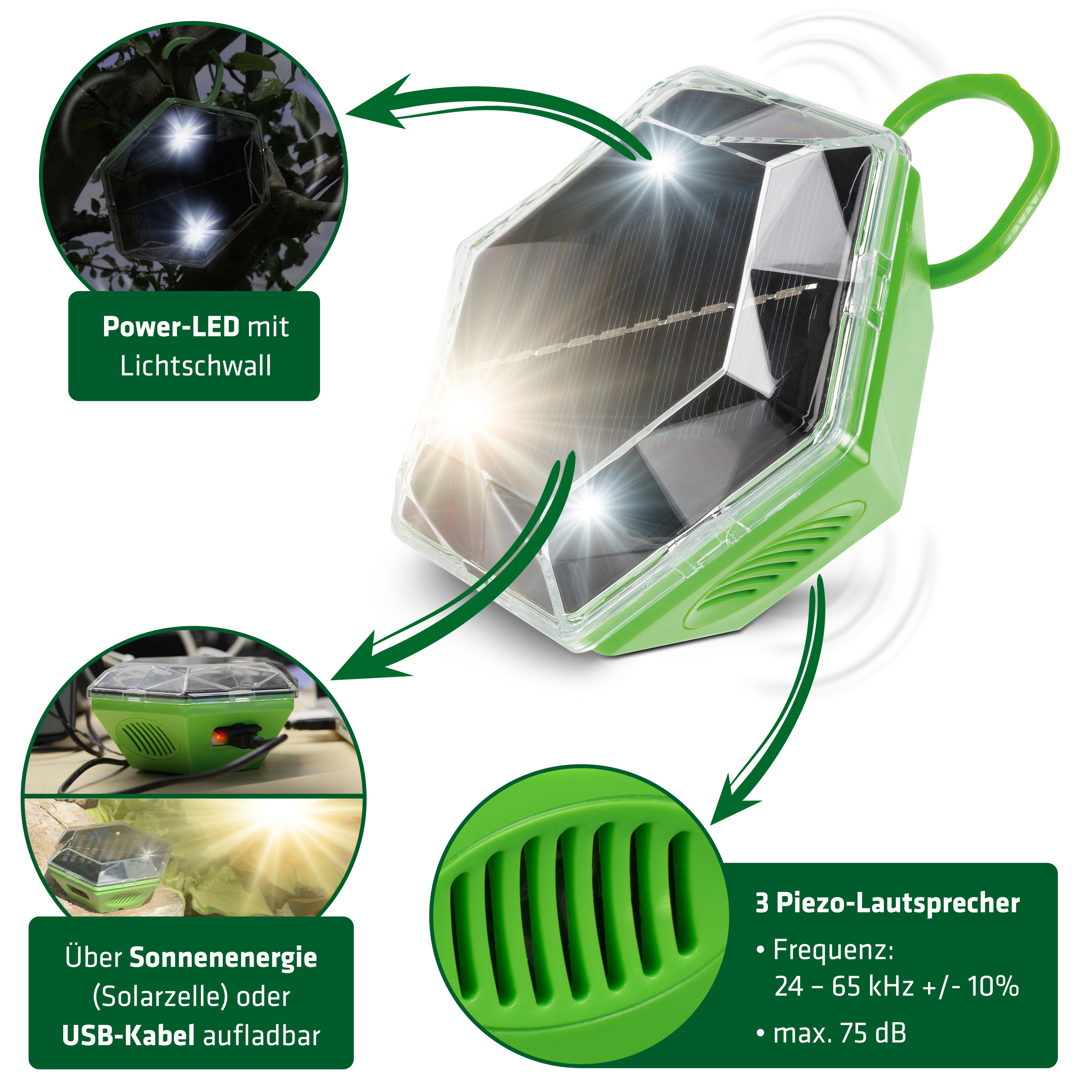 ultraschall-vogelschreck-70600-features Der Ultraschall-Vogelschreck kann auch über ein USB-Kabel aufgeladen werden.