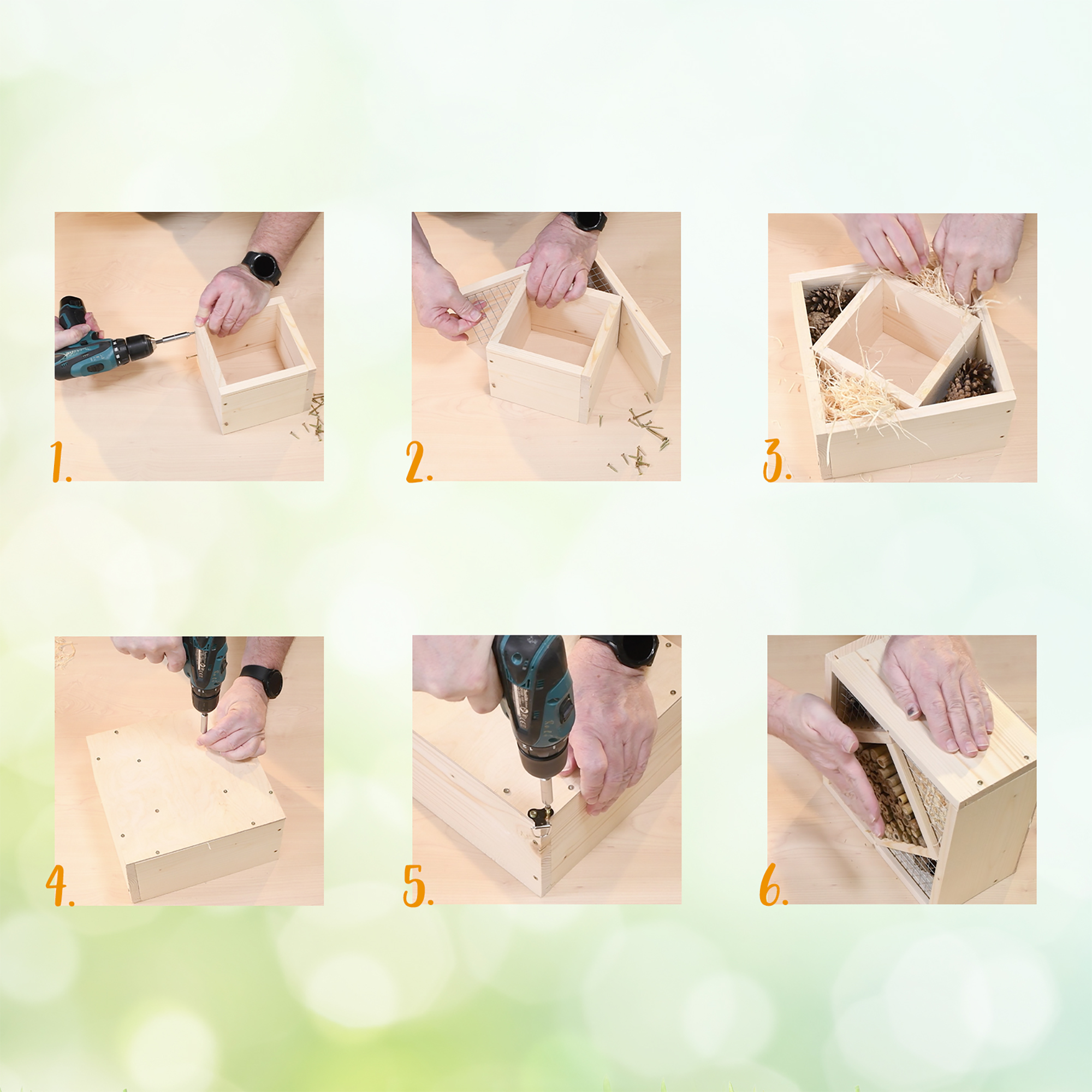 92312-insekten-hotel-quadrat-diy-anwendung-aufbau Das Hotel lässt sich in sechs einfachen Schritten zusammensetzen & bestücken.