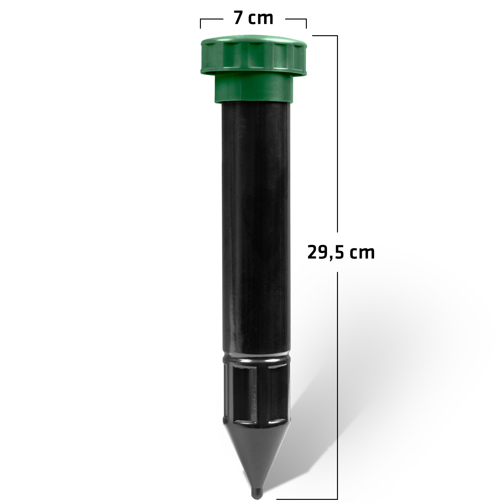 maulwurfabwehr-basic-gardigo-masse-70021 Die Abmessungen des Gardigo Maulwurfschrecks.