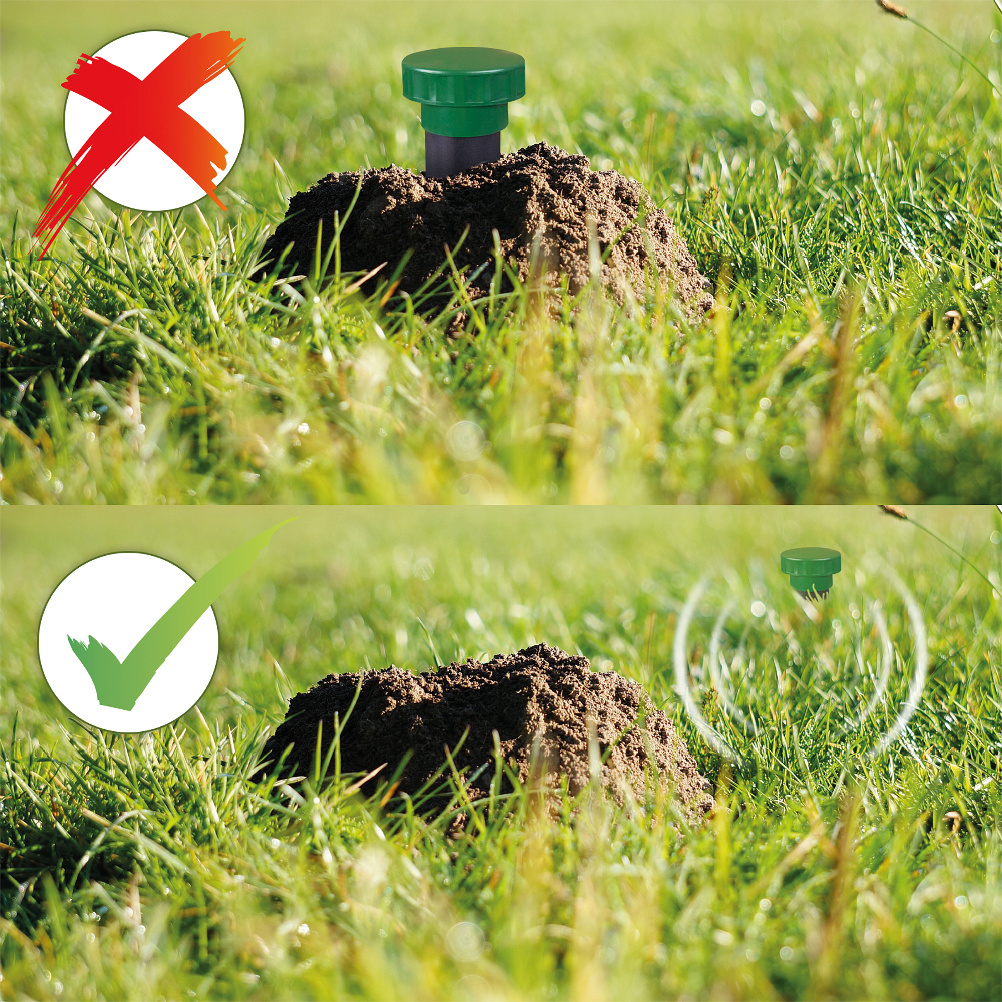Das Gerät sollte nicht in die Hügel oder Gänge gesteckt werden, da sich dort der Schall nicht optimal ausbreiten kann. 