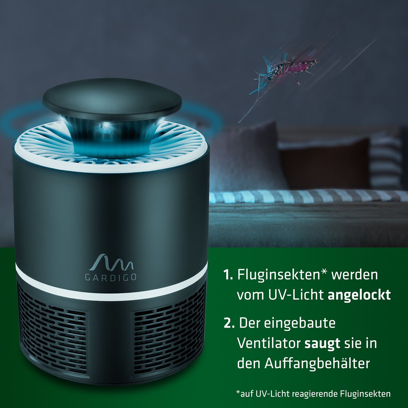 USB-Insektenfalle-uv-licht-62454 Für hygienischen Insektenfang im Schlafzimmer