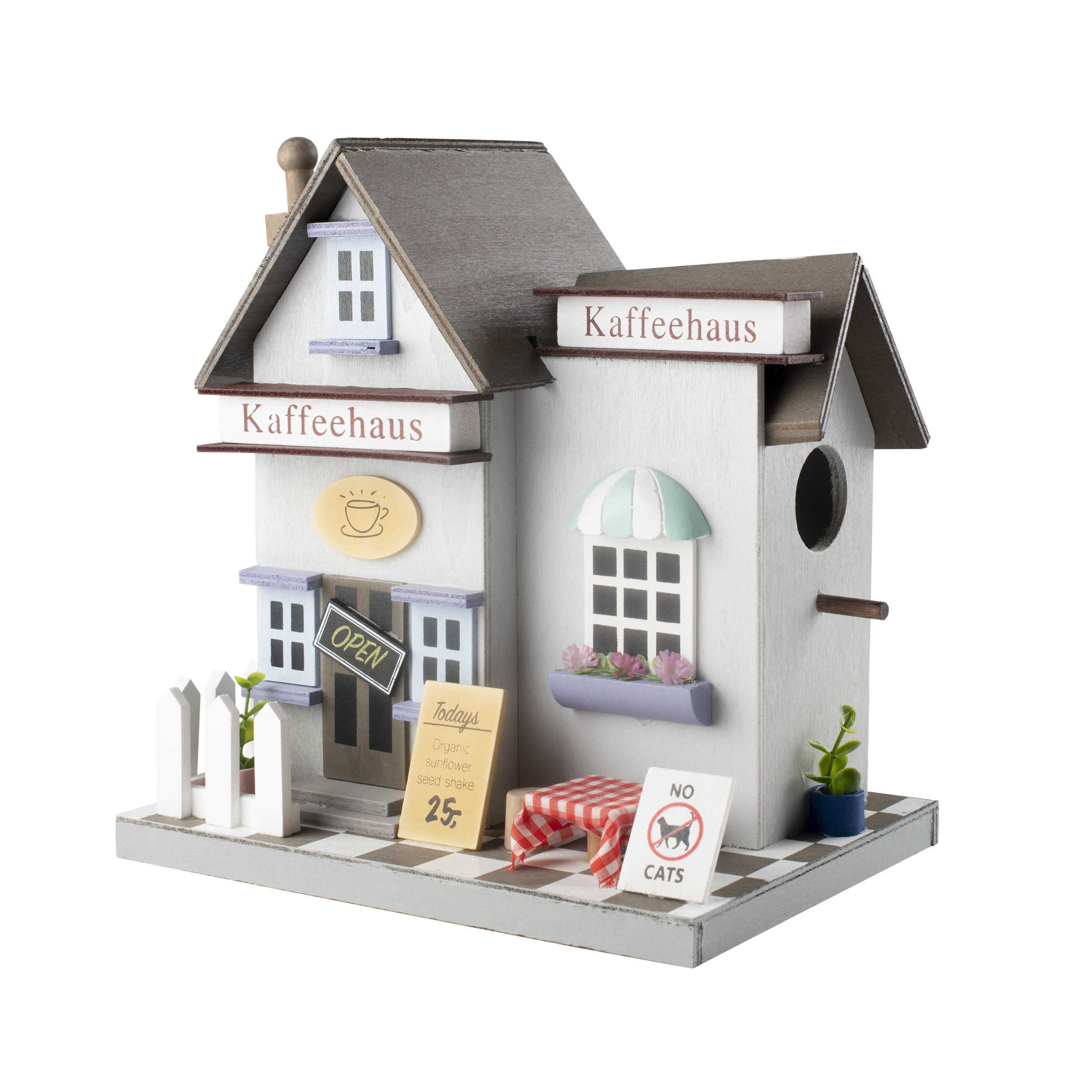 90542-Vogelhaus-Kaffeehaus-Garten-Deko-Holz Vogelhaus Kaffeehaus – das stilvolle Vogelhaus für eine kurze Kaffeepause von Gardigo
