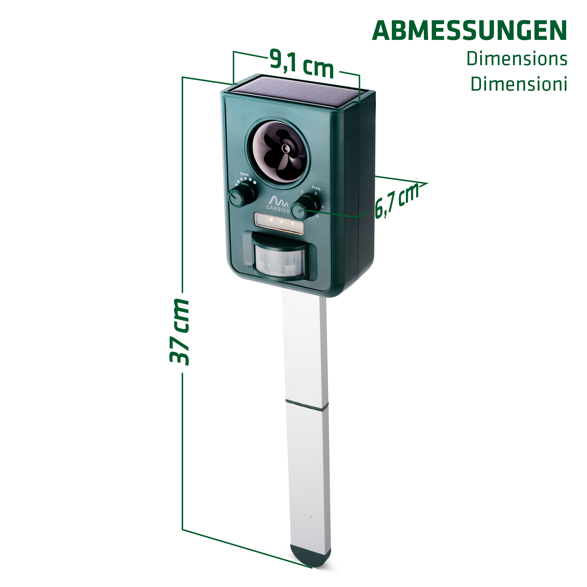 Tiervertreiber mit Ultraschall & Solarpanel – einstellbare Tierscheuche