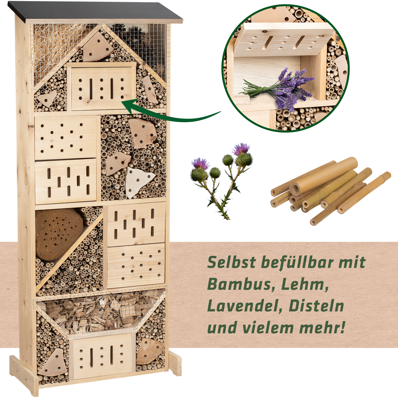 92303-Insektenhotel-XXXL-Made-in-Germany Befüllen Sie die Fächer, sodass Ihre Lieblingsinsekten direkt zu Ihnen kommen.