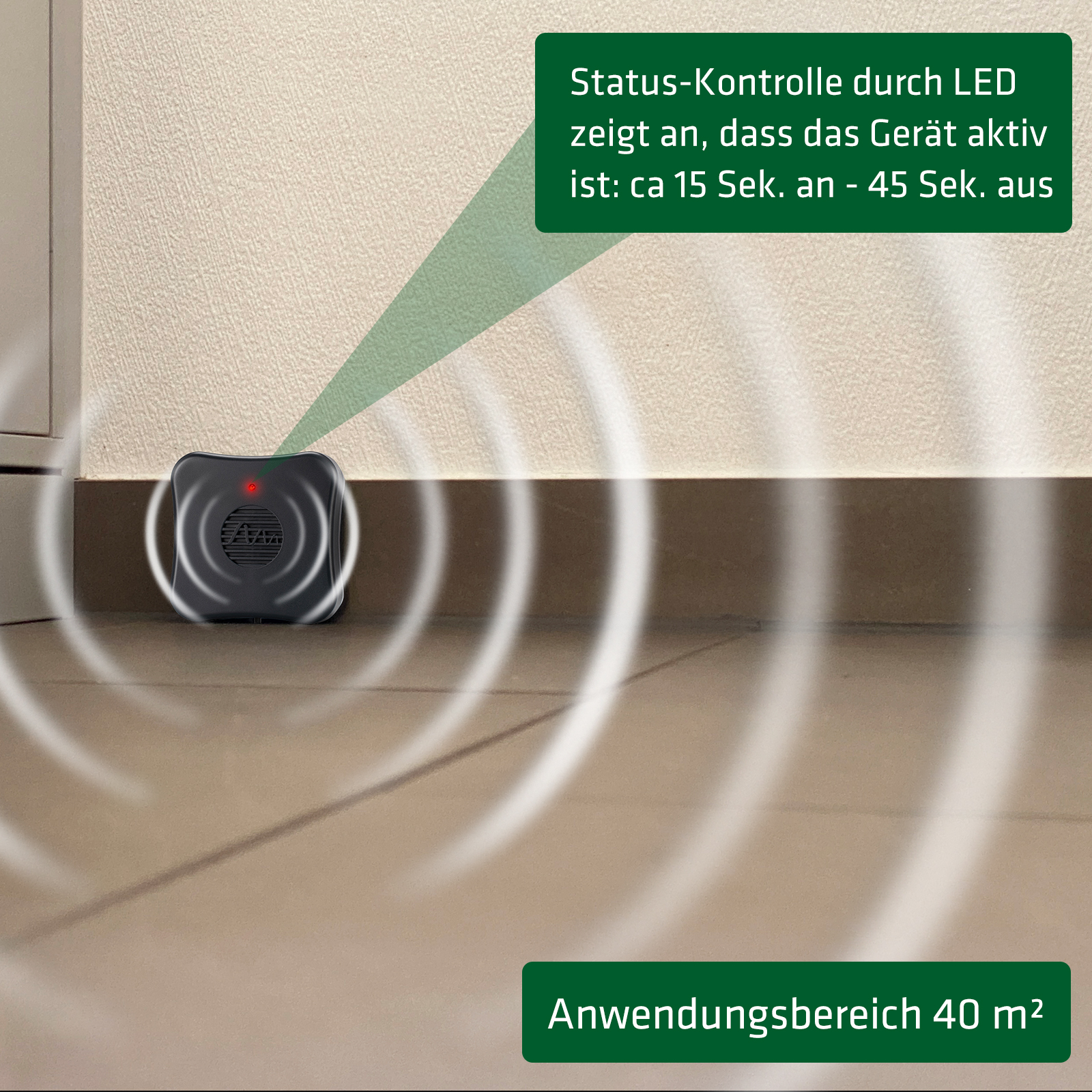 reichweite-maeuseschutz-66950 Zur visuellen Kontrolle hat das Gerät eine Status-LED.