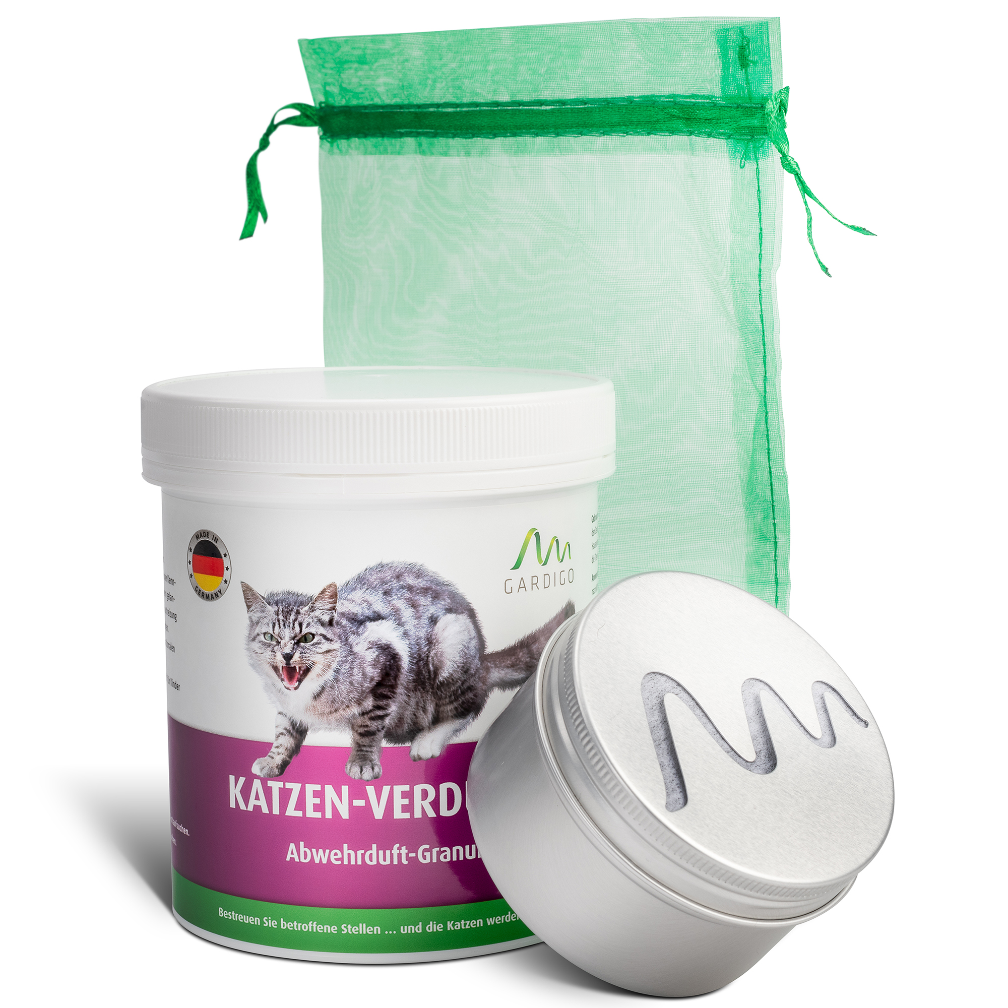 25122-katzen-verdufter-mit-dose-und-beutel-gegen-Katzen-Katzenproblem Katzen-Verdufter mit Verdufter-Dose und Säckchen – unser Verduftergranulat gegen Katzen mit dekorativen Möglichkeiten zum Verteilen.