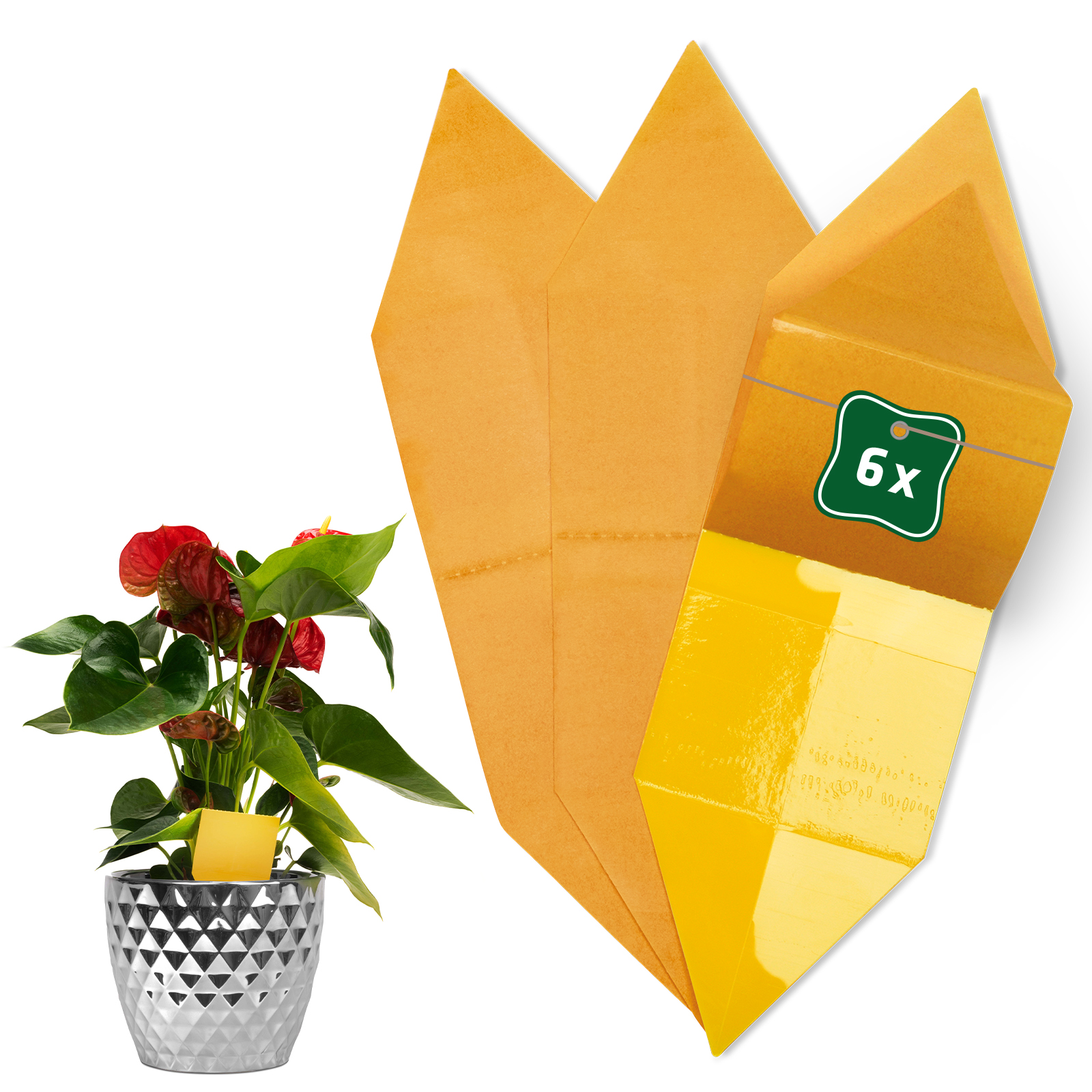 668066-Gelb-Sticker-6er-Set-Trauermuecken-Blumentopf Gelb-Sticker, 6er-Set – die Monitoringfalle gegen Trauermücken, geflügelte Blattläuse und andere Schädlinge von Gardigo