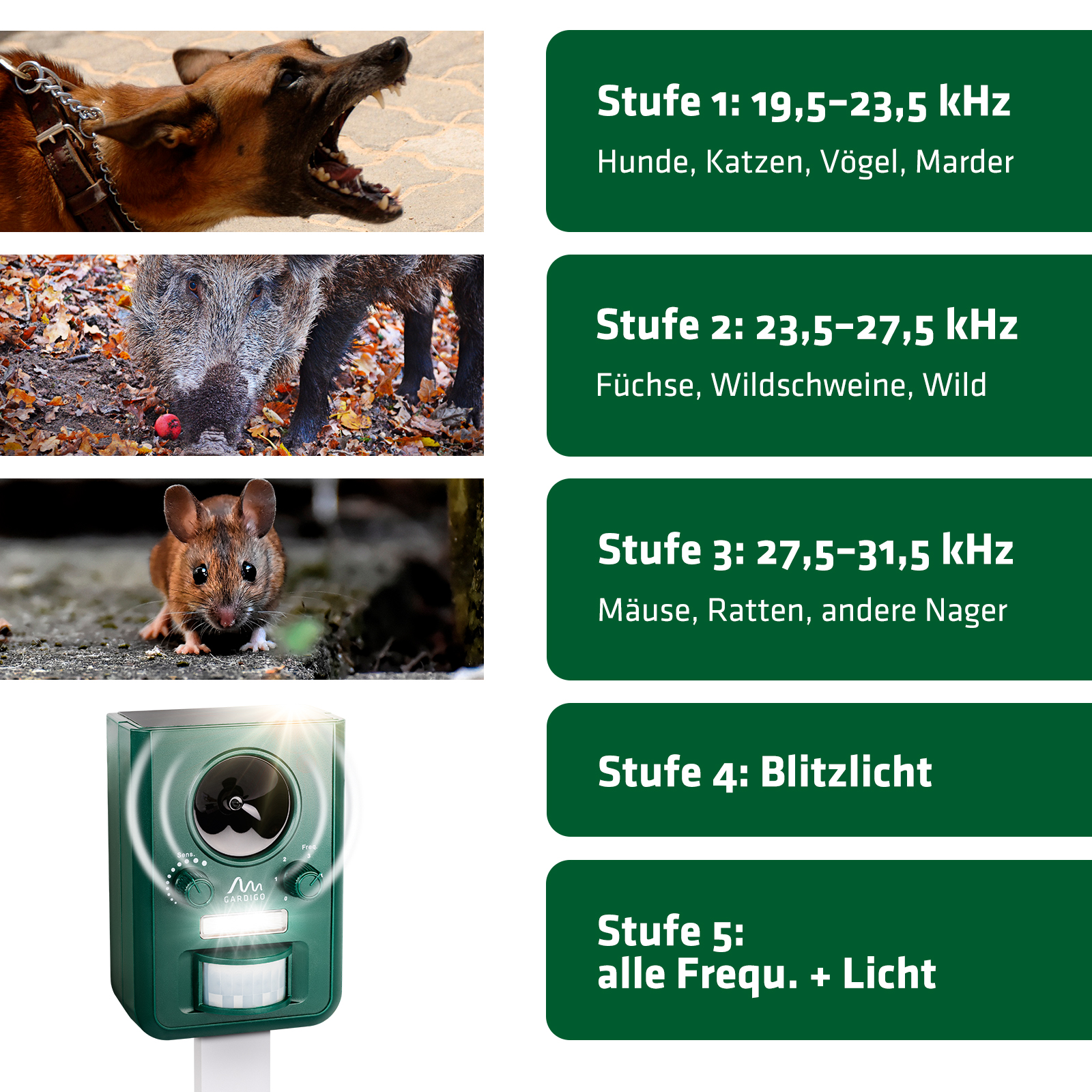 ultraschall-tiervertreiber-einstellbar-60066 Tiere vertreiben mit Ultraschall und Schall: 5 verschiedene Stufen sind einstellbar