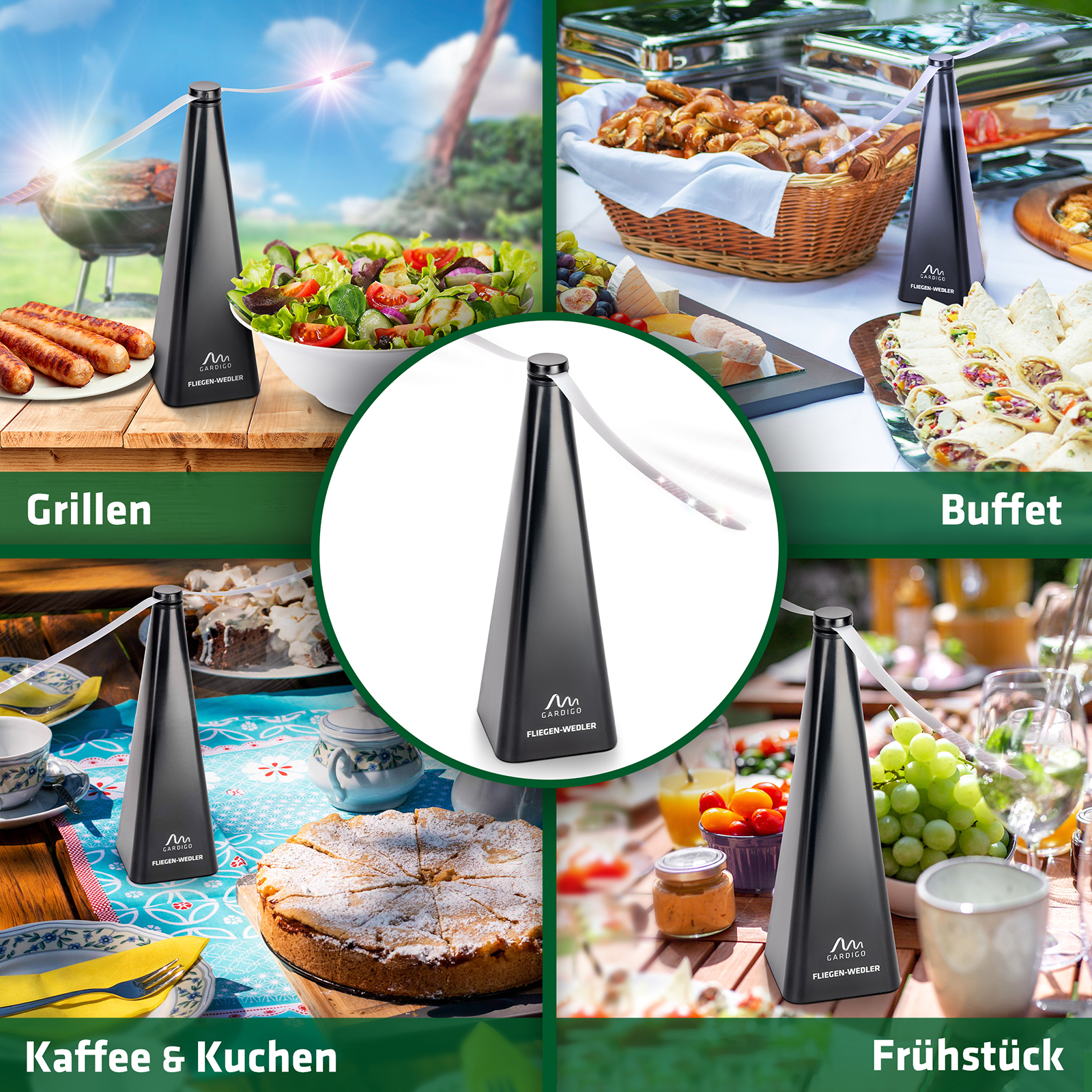 fliegenvertreiber-anwendungsorte-25190 Ob beim morgendlichen Frühstücken auf der Terrasse oder Grillparty. Der GARDIGO Fliegenwedler ist immer einsatzbereit.
