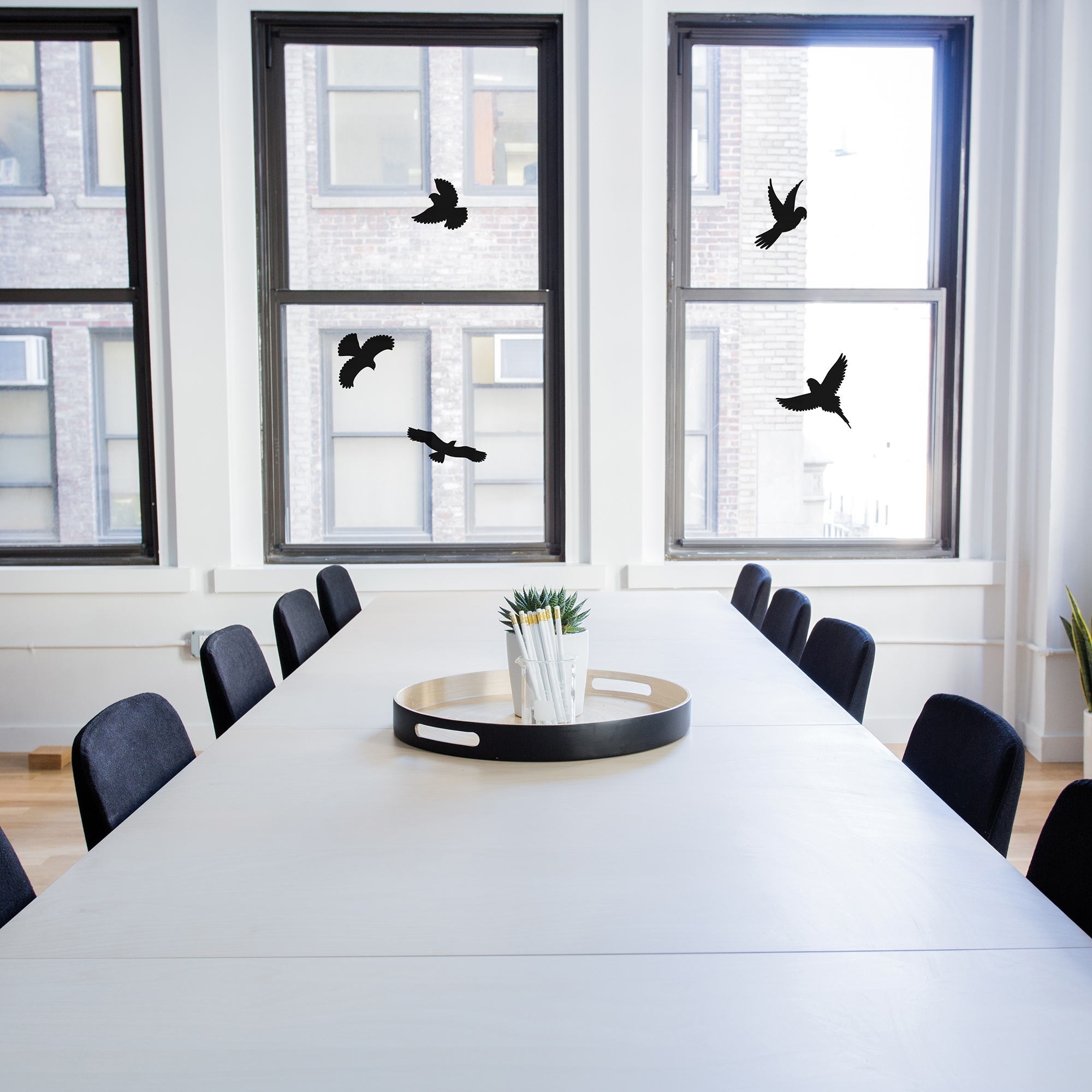 60088-Vogel-Silhouetten-Vogel-Scheibe-Vogelaufkleber Die Silhouetten zeigen den Vögel die Scheibe als Hindernis und sie können ausweichen.