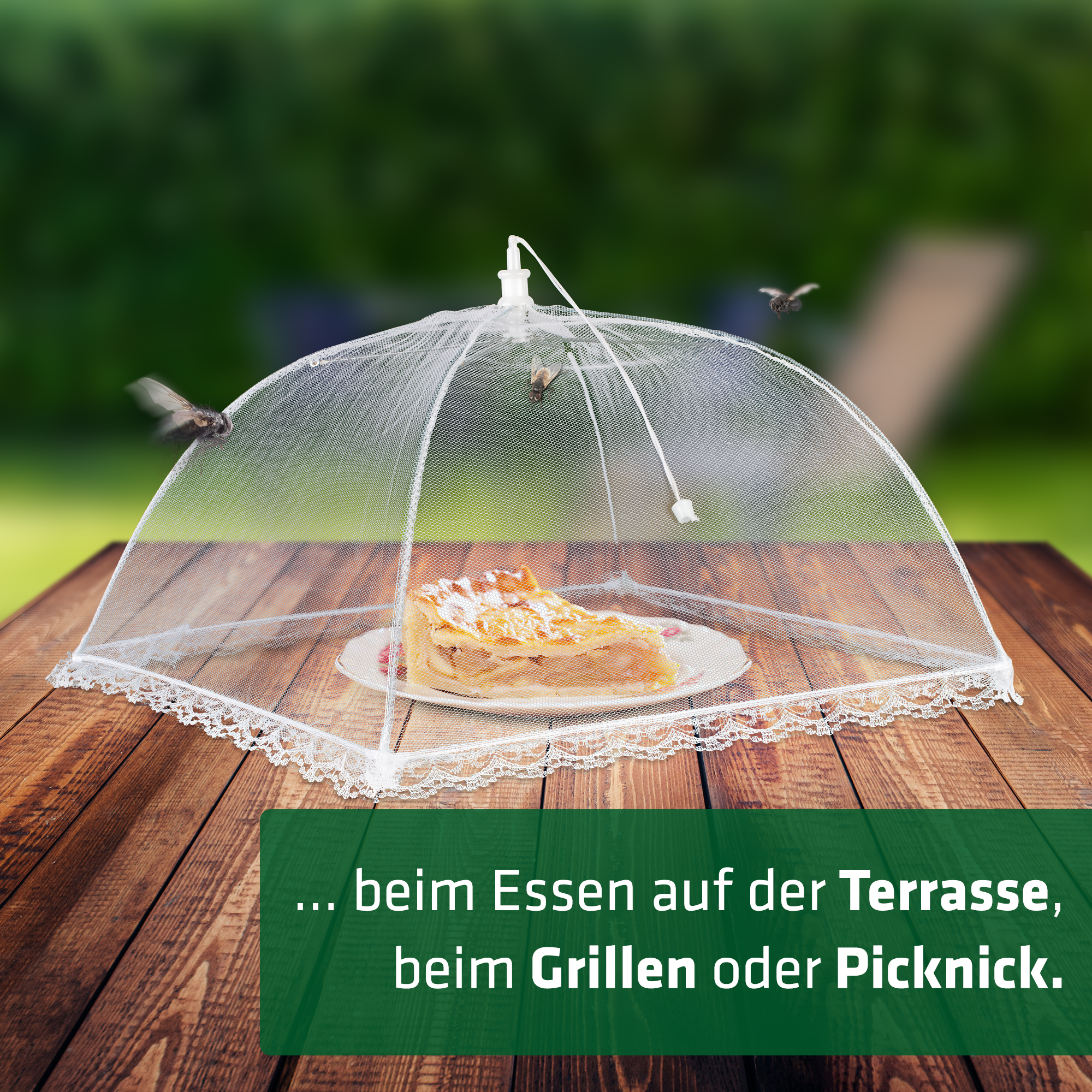 Fliegenschutz-durch-Fliegenhaube-25400 Damit Fliegen nicht ans Essen gelangen, zum Beispiel auf der Terrasse, beim Grillen, beim Picknick, in der Speisekammer,…