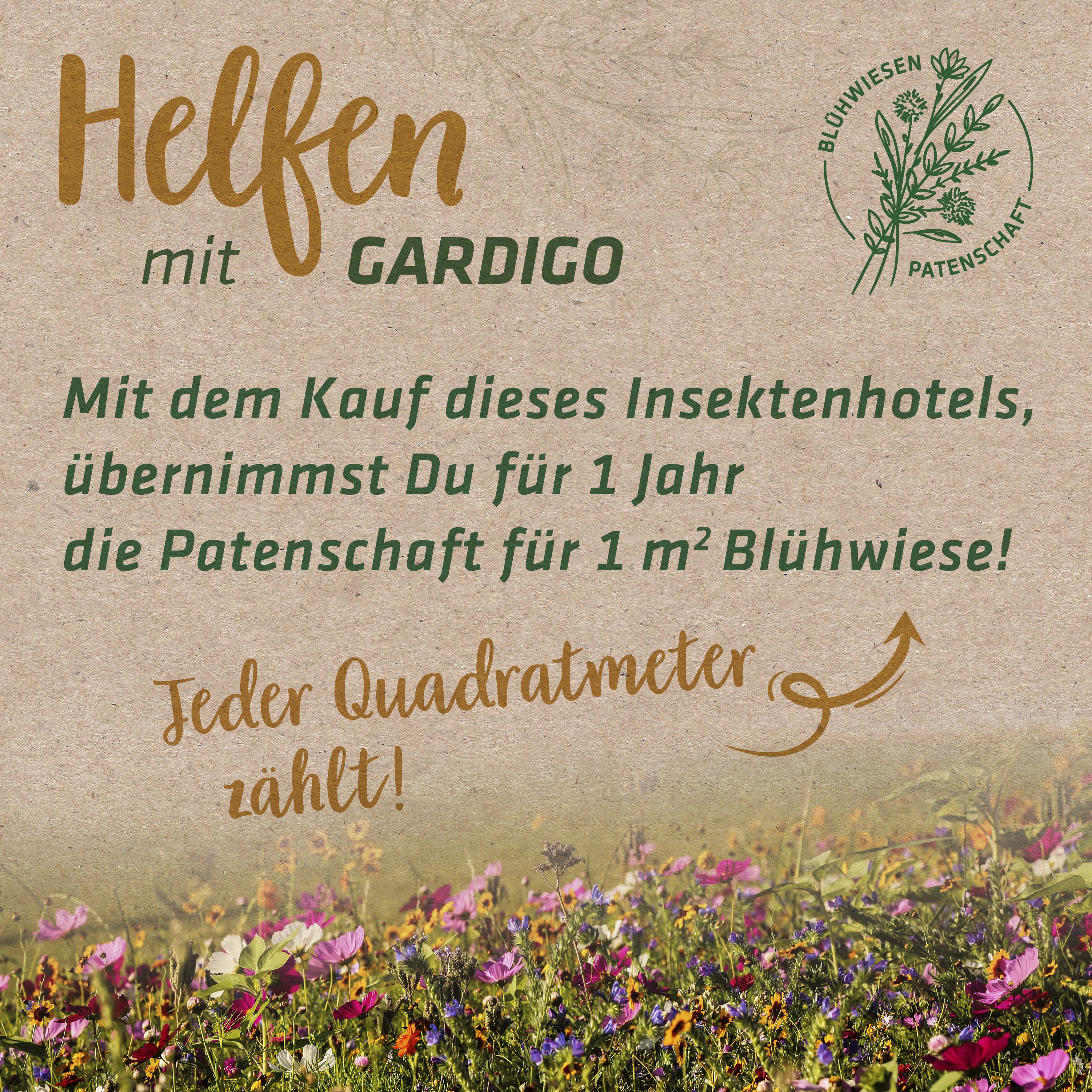 Mit dem Kauf eines dieser Bienenhotels unterstützen Sie auch die Blühwiesen und erhalten eine einjährige Patenschaft.