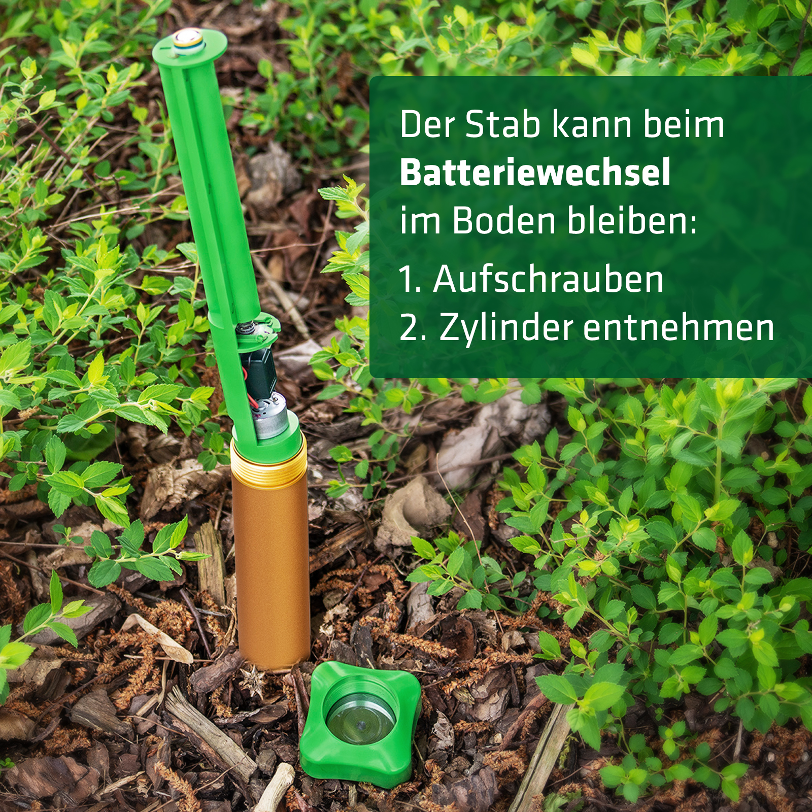 Durch den Batteriebetrieb kann das Gerät ganzjährig eingesetzt werden und der Wechsel könnte einfacher nicht sein. 