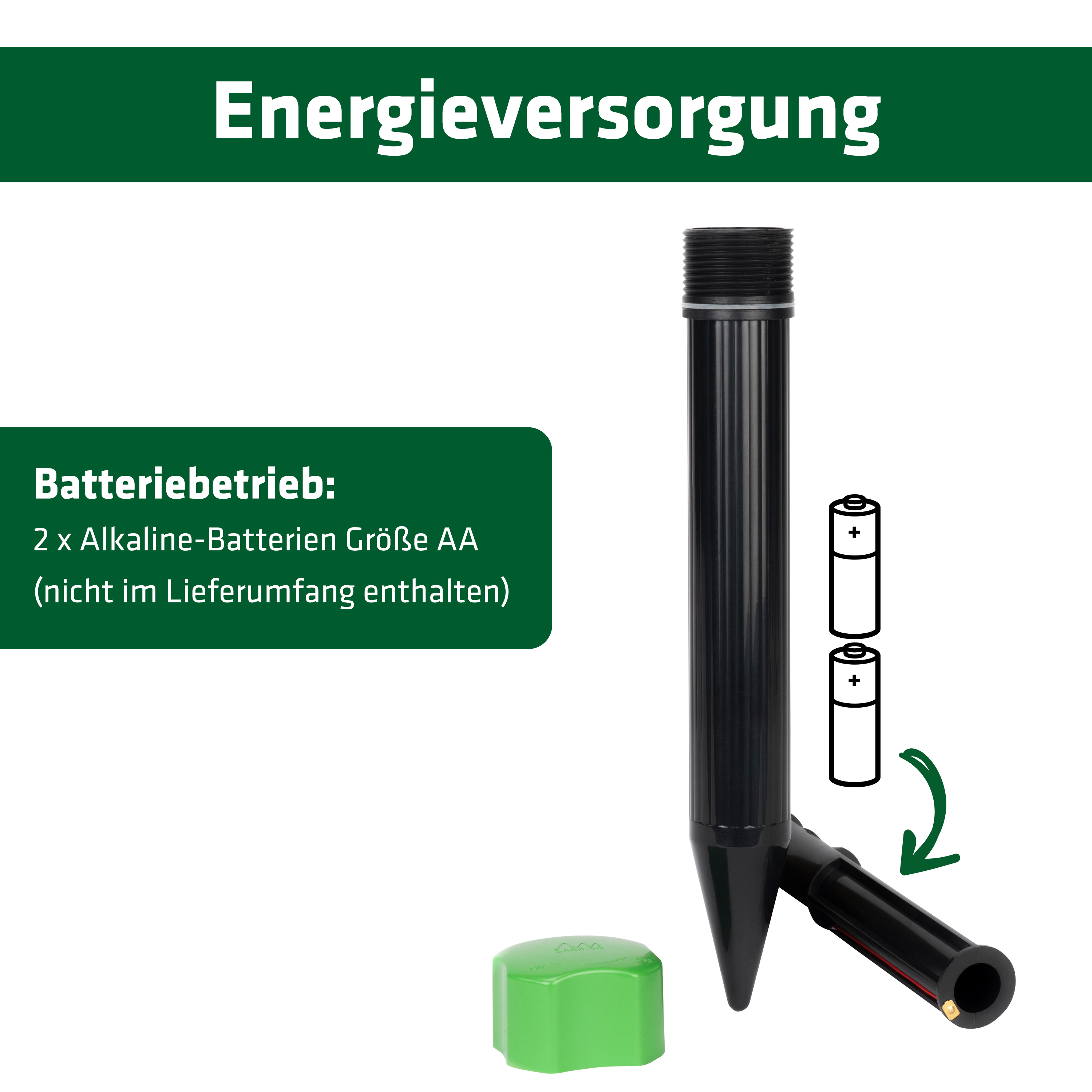 Zum Austauschen der Batterien brauchen Sie das Gerät nicht aus dem Boden zu ziehen sondern nur den Batteriezylinder herausnehmen. 