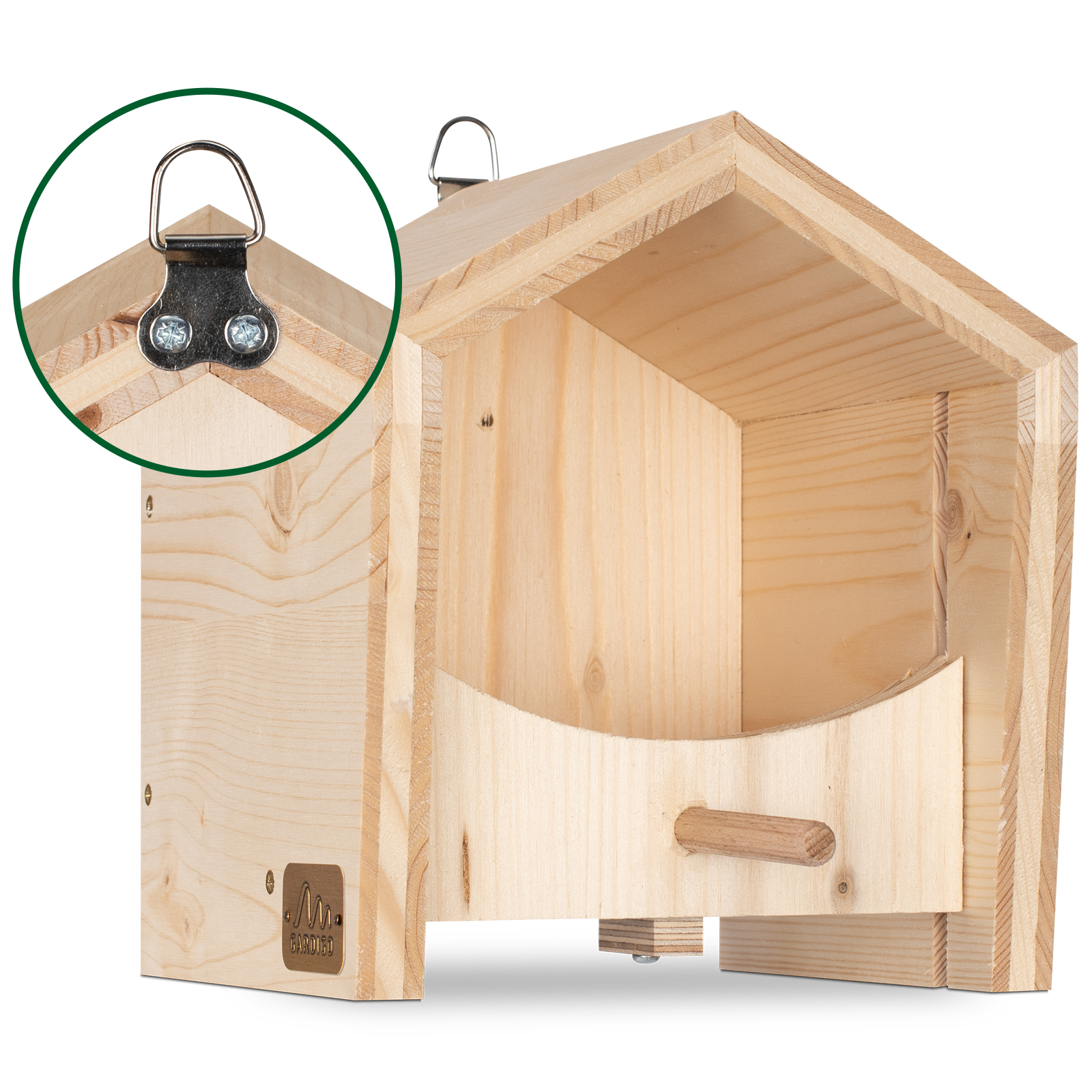 92450-tier-haus-vogel-futterhaus-aufhaengung-haken Das Haus ist auf der Rückseite mit einem Haken ausgestattet und damit überall aufzuhängen.