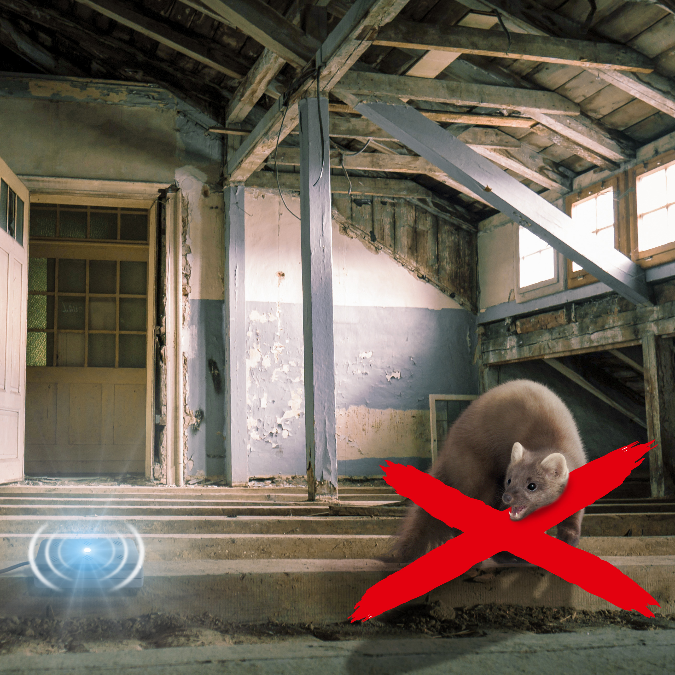 90160-Marder-Frei-Indoor-LED-Dachboden Marder-Frei Indoor LED ist ein Marderschreck für den Dachboden.
