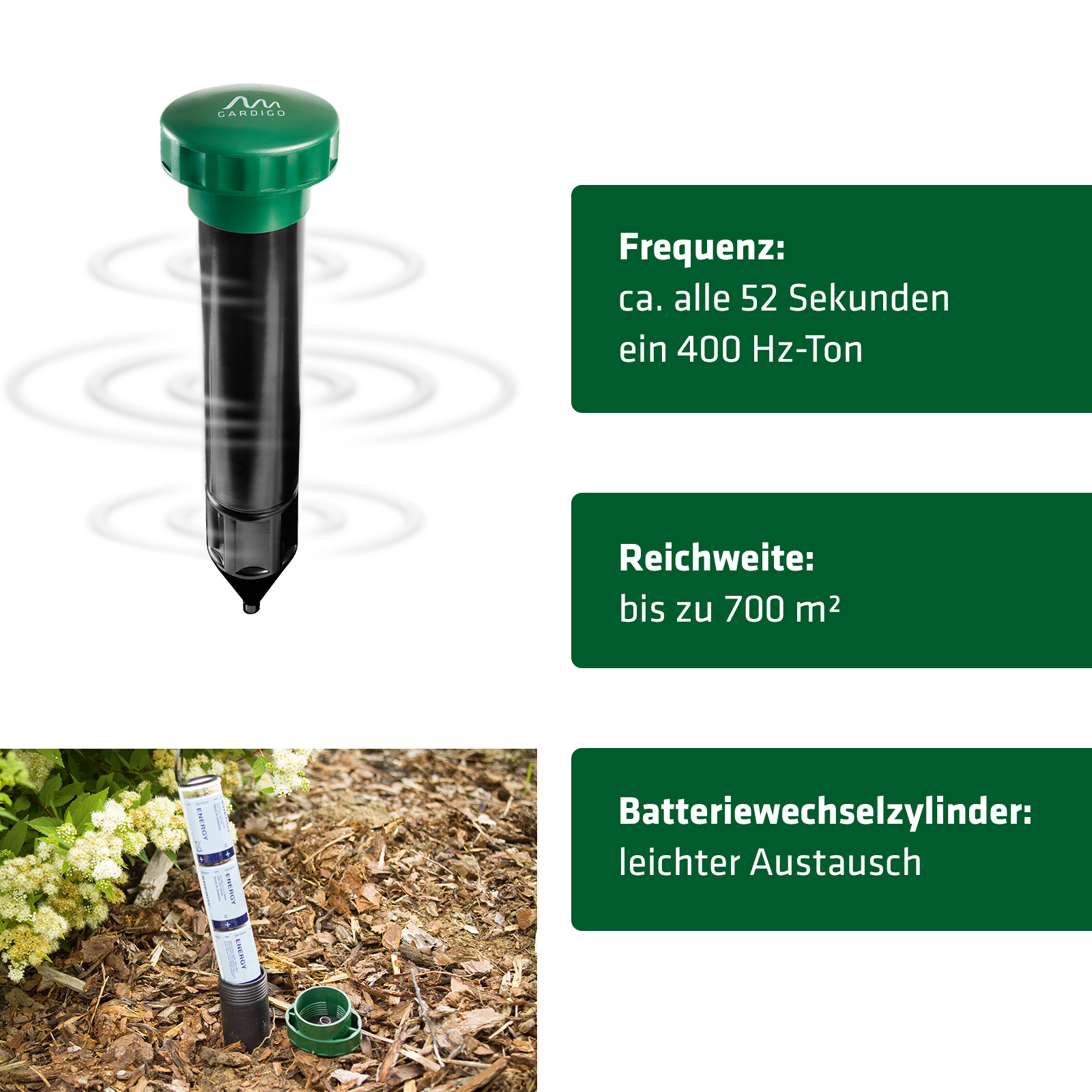 maulwurfvertreiber-eigenschaften-70021 Die GARDIGO-Maulwurfschreck im Überblick.