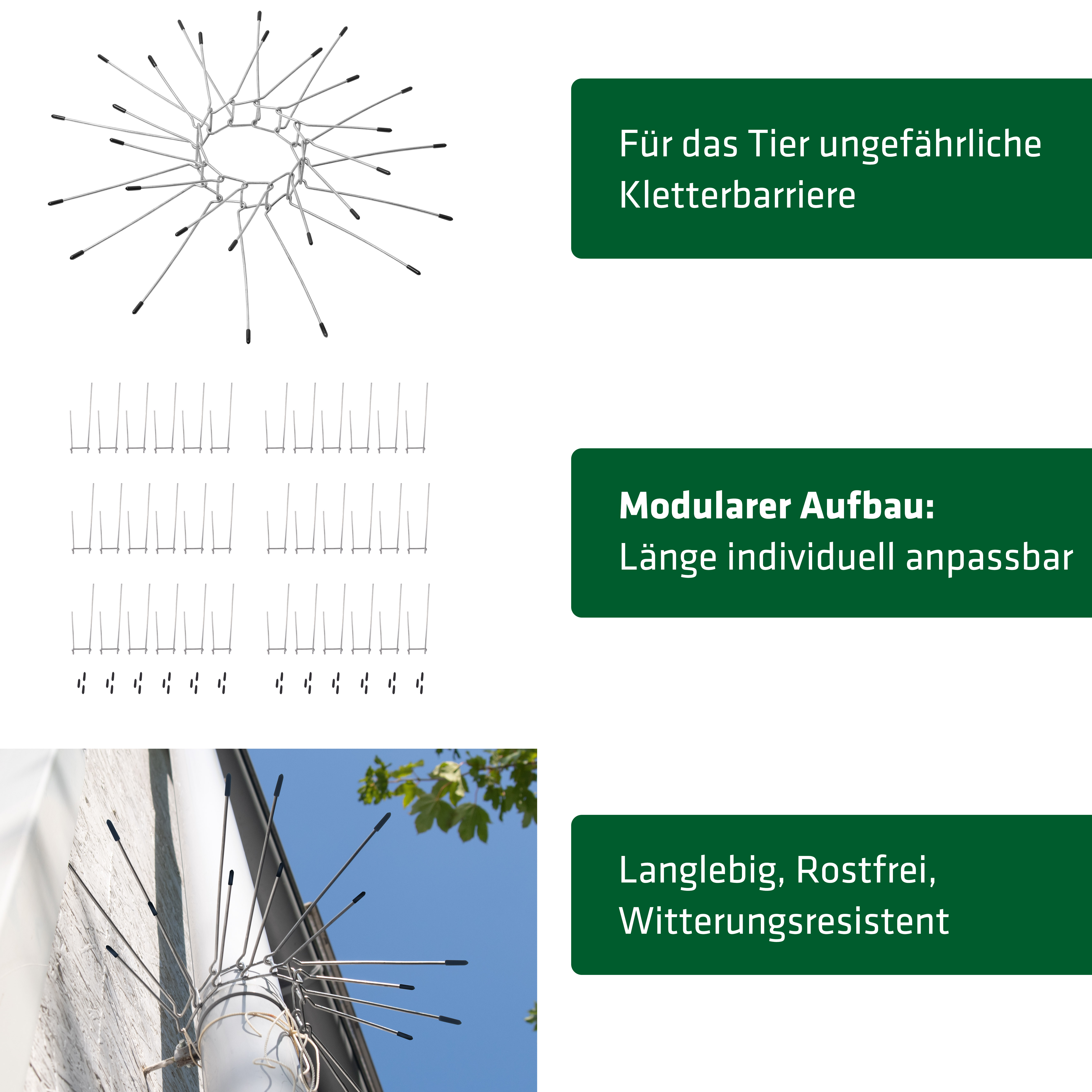 spikes-gegen-marder-dach-62364 Die Marderspikes von GARDIGO: langlebig und modular aufgebaut.