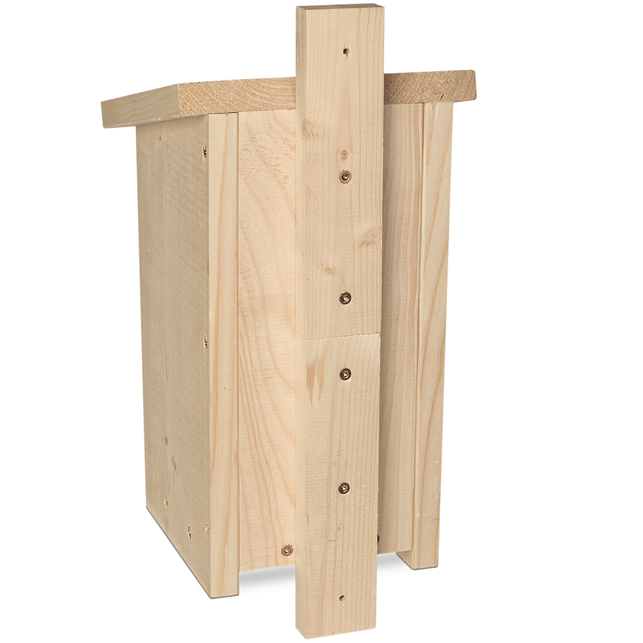 92206-nistkasten-halbhoehle-aufhaengung Die Aufhängung auf der Rückseite besteht aus zwei Leisten, die dann oben und unten am Baum mit Nägeln angebracht werden.