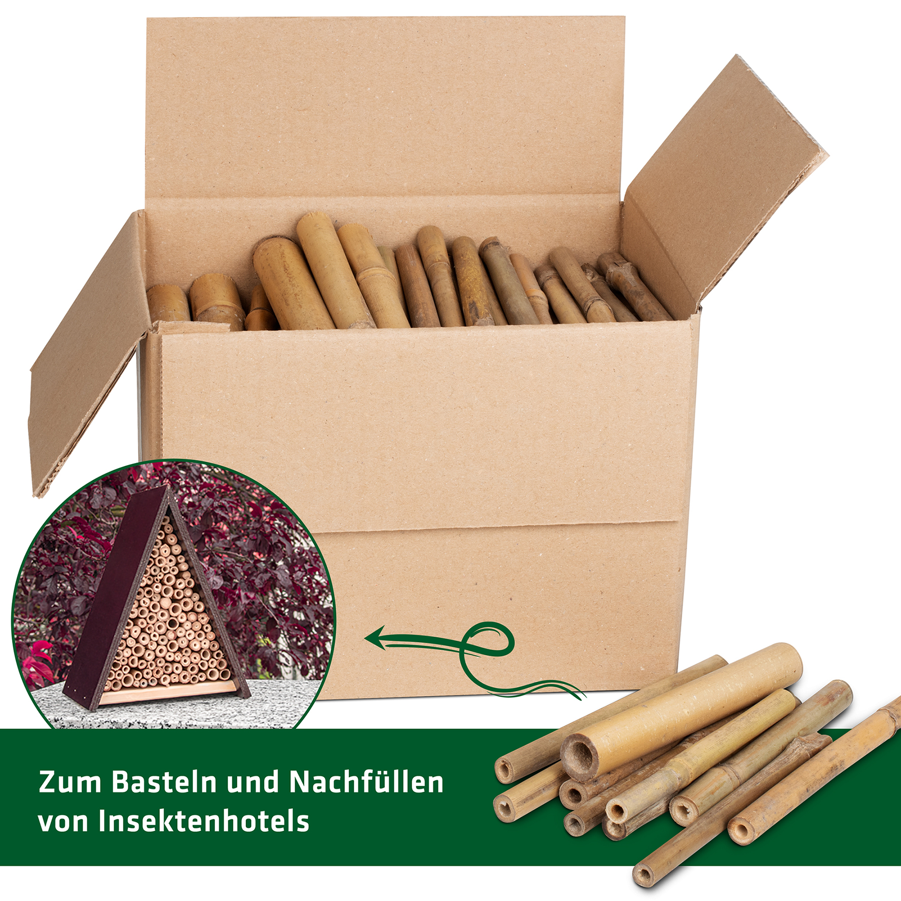 insektenhotel-nachfuellen-bambus-roehren-90558 Füllen Sie Lücken auf und tauschen Sie bereits benutzte Röhren aus um wieder mehr Platz für neue Bewohner zu machen.