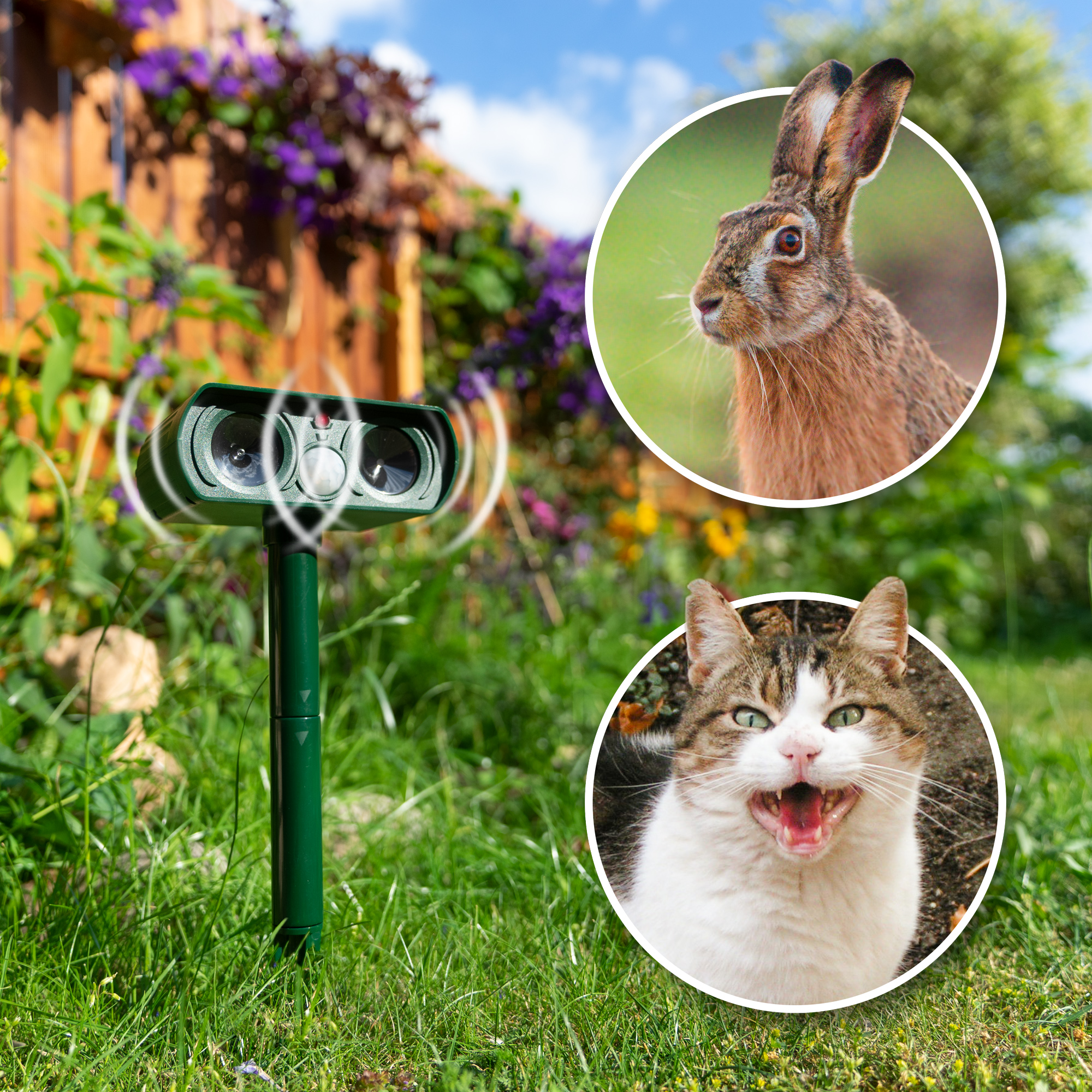 60064-Solar-Tier-Abwehr-Dual-Tierschreck-Bewegungsmelder Der hohe Ultraschall-Frequenzbereich kann viele verschiedene Tiere vertreiben.