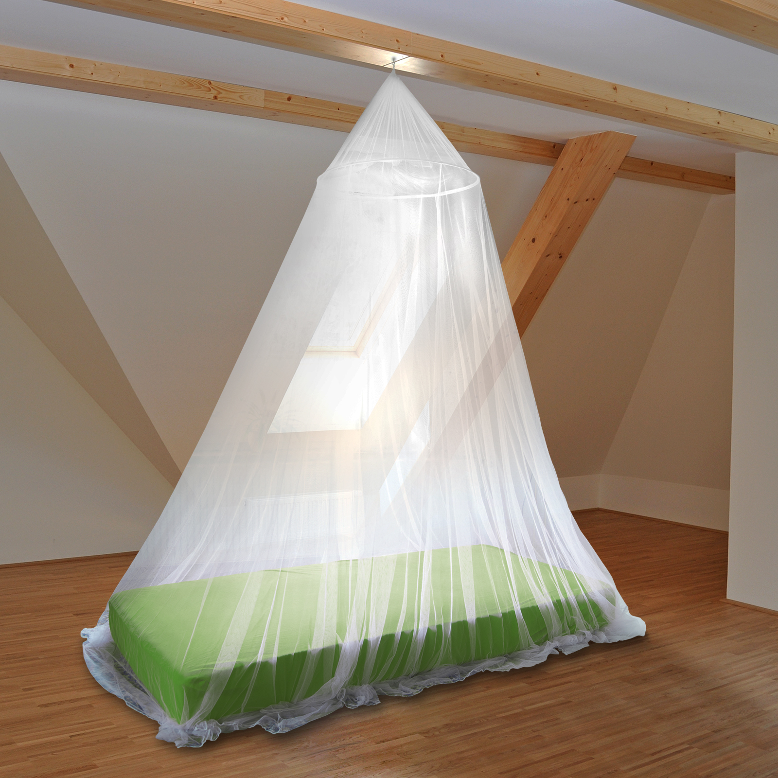 25201-Mosquitonetz-Kegelform-Doppelbett-Gegen-Mosquitos-Moskito Hängen Sie das Netz einfach über dem Bett mit dem mitgelieferten Befestigungshaken auf.