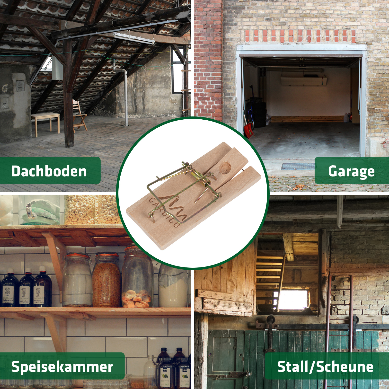 623222-holz-mausefalle-2er-set-garage-speisekammer-dachboden Typische Aufenthaltsorte für Mäuse und Nager sind Dachböden, Garagen, Speisekammern und Ställe.