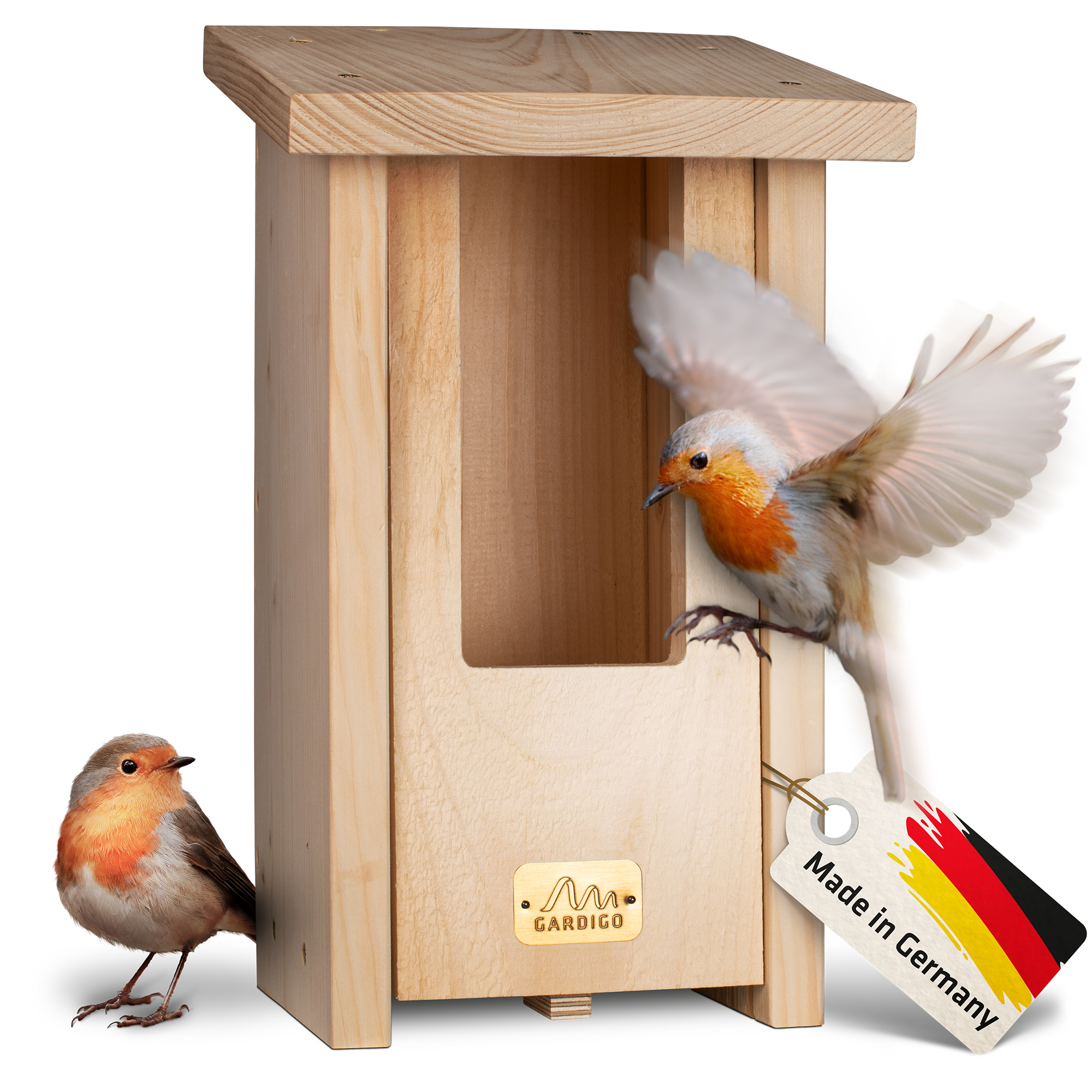 92206-nistkasten-halbhoehle-Massivholz-Vogelnisthaus Nistkasten Halbhöhle – der Nistkasten aus heimischer Fichte für Rotkehlchen, Zaunkönige, Bachstelzen und Grauschnäpper von Gardigo