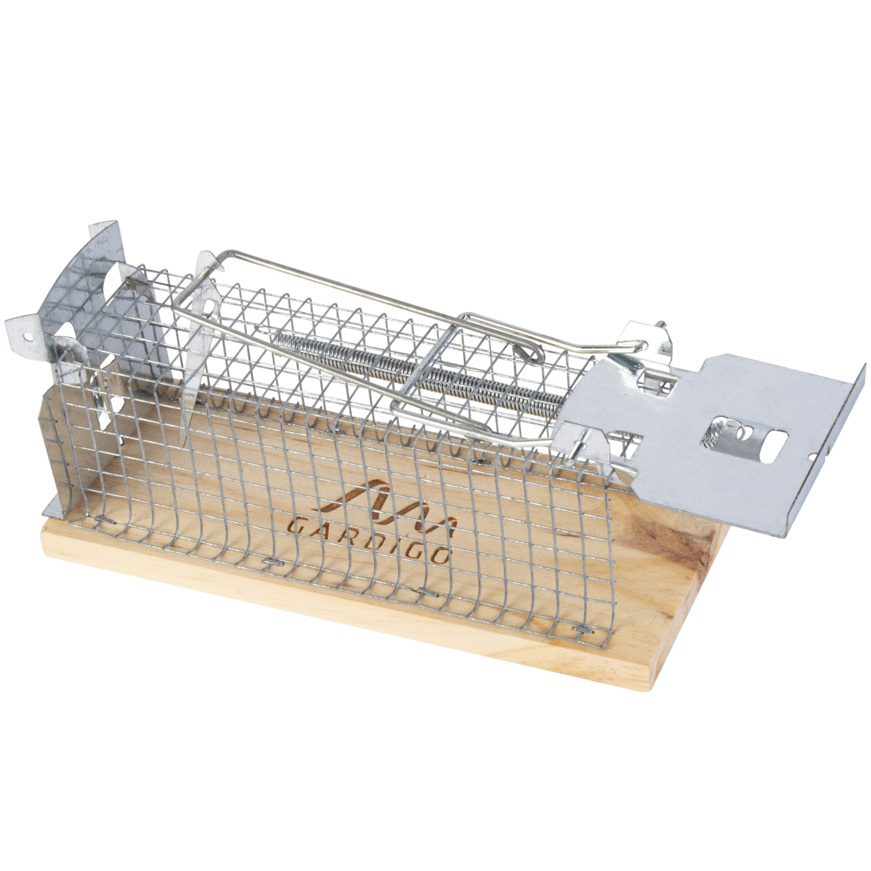 62351-Mause-Lebendfalle-Kaefig-Kastenfalle-lebend Die Lebend-Mausefalle hat zwei Türen. Durch die vordere gelangt die Maus in die Falle. Durch die hintere kann die Falle leicht beködert werden.