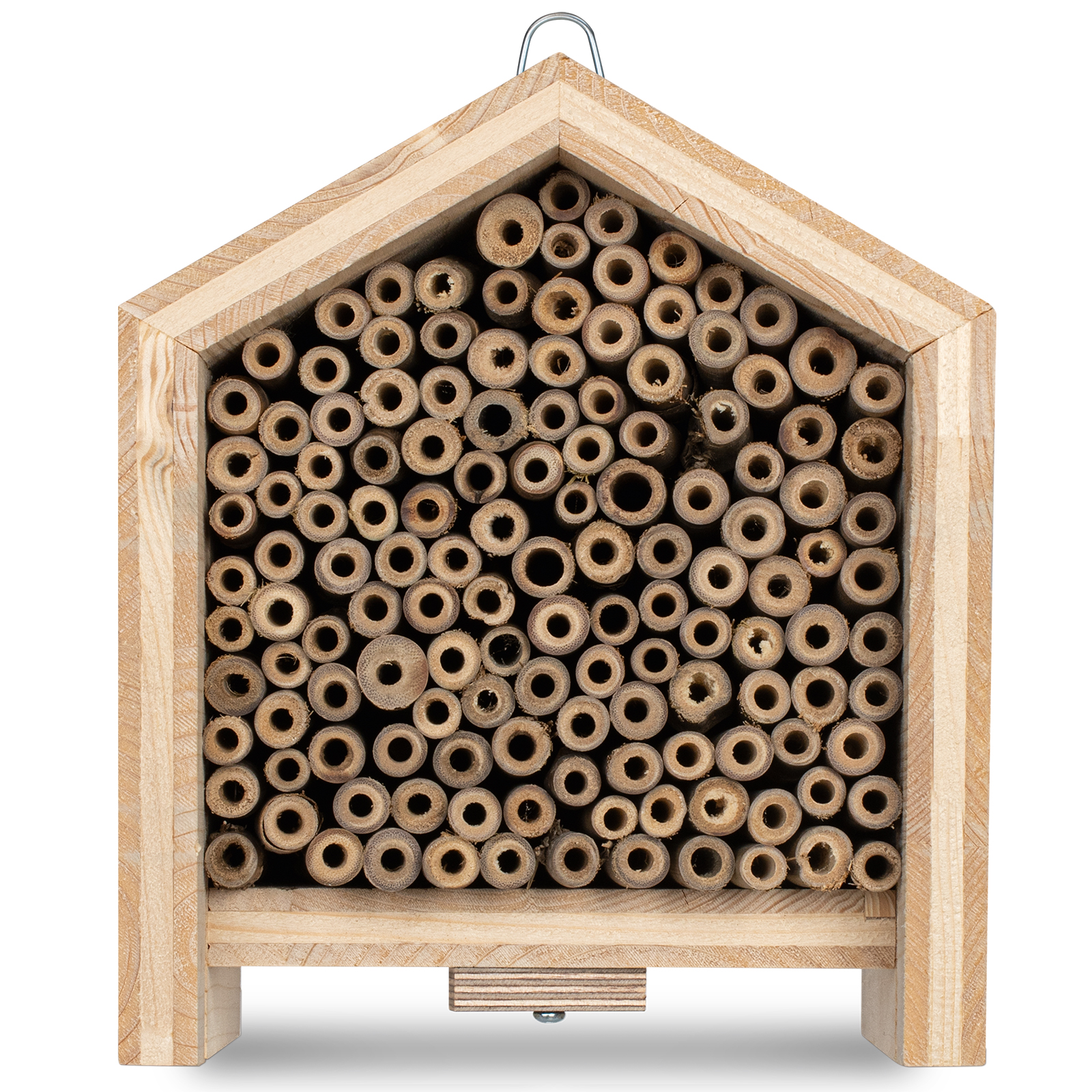 92304-tier-haus-bienen-witterungsbestaendig-artgerecht Durch die verschiedenen Rohrdurchmesser können sich mehrere Wildbienenarten hier einnisten.