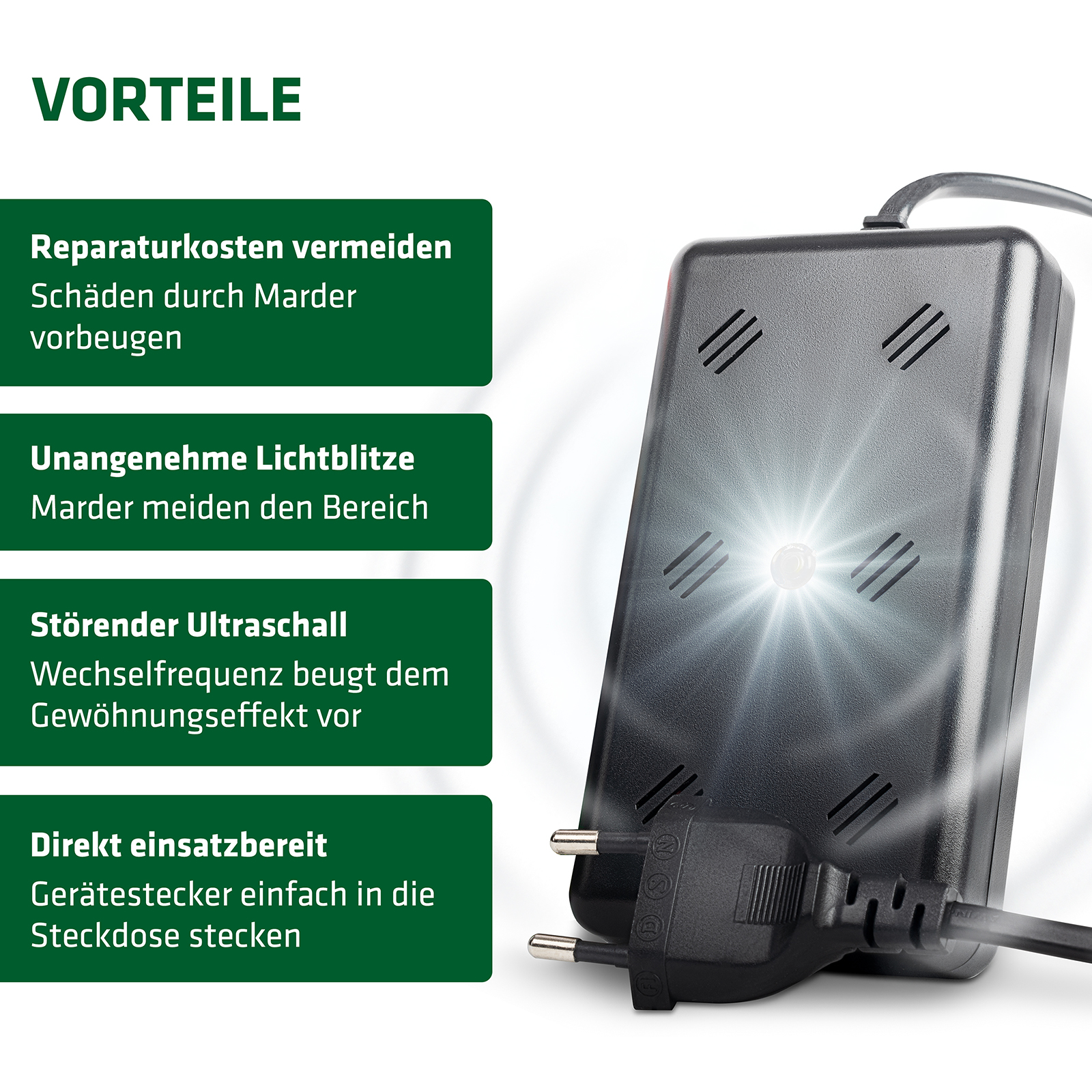 Gardigo Marderschreck 3-Fach Marder-Schock Plus, Autobatterie 12V, Strom,  Ultraschall & Licht – Böttcher AG
