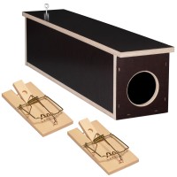 Rattenfallen-Kasten – die sichere Köderbox aus hochwertiger Multiplex-Platte zusammen mit zwei Holz-Rattenfallen von Gardigo